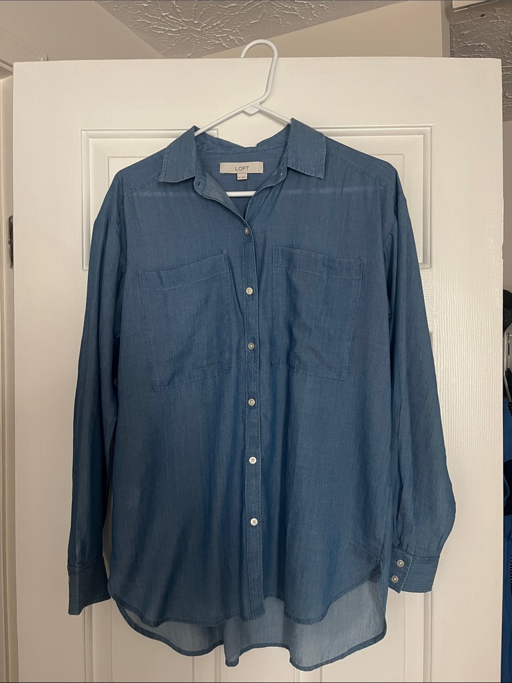 LOFT Indigo Blue Lightweight Button-Down Shirt